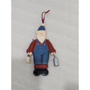 Wood Hand Painted Santa Ornament Farmer Milk Farmhouse Christmas Movable Arms 6"